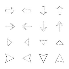black dotted line arrows in different directions isolated on white