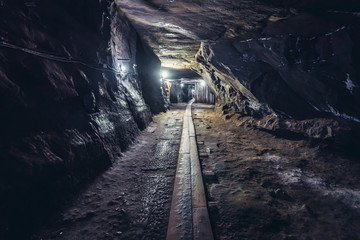 Fototapeta na wymiar One of the corrirodrs of Cacica Salt Mine in Romania