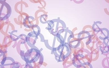 Multicolored translucent dollar signs on white background. Red tones. 3D illustration