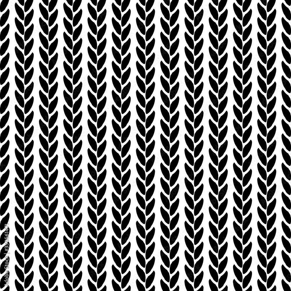 Poster seamless pattern with ears of wheat. repeating leaves motif. black and white simple background. mode