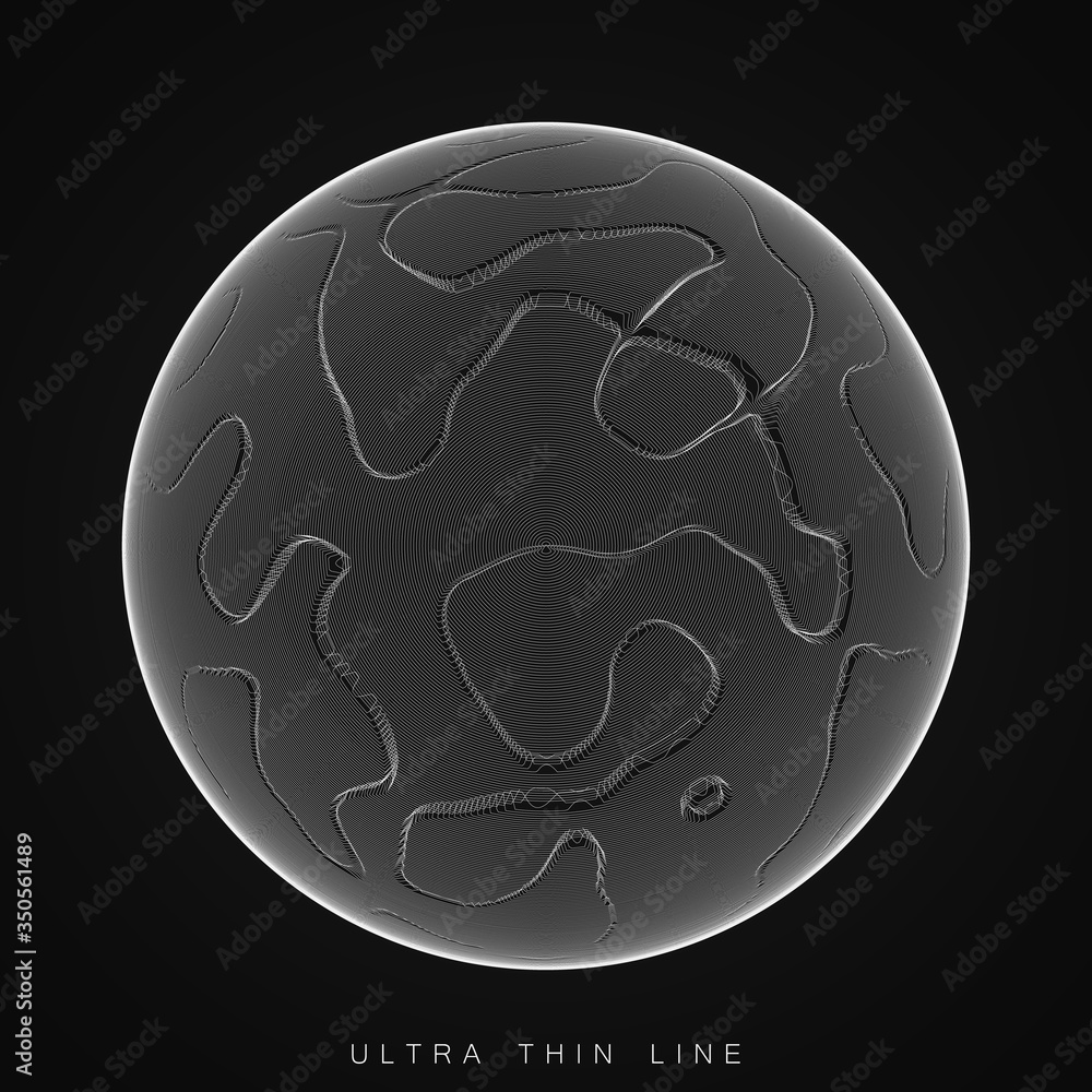 Poster vector abstract ultra thin line sphere. fluid dynamic distorted spheres. futuristic fractal noise il