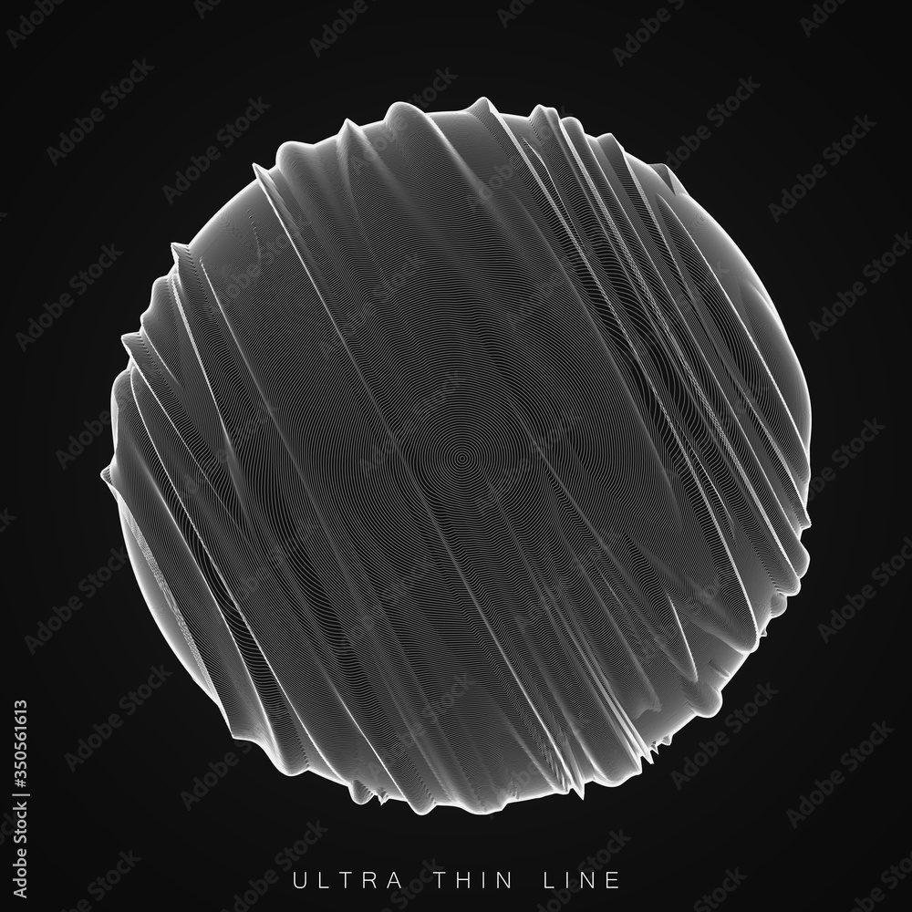 Poster vector abstract ultra thin line sphere. fluid dynamic distorted spheres. futuristic fractal noise il