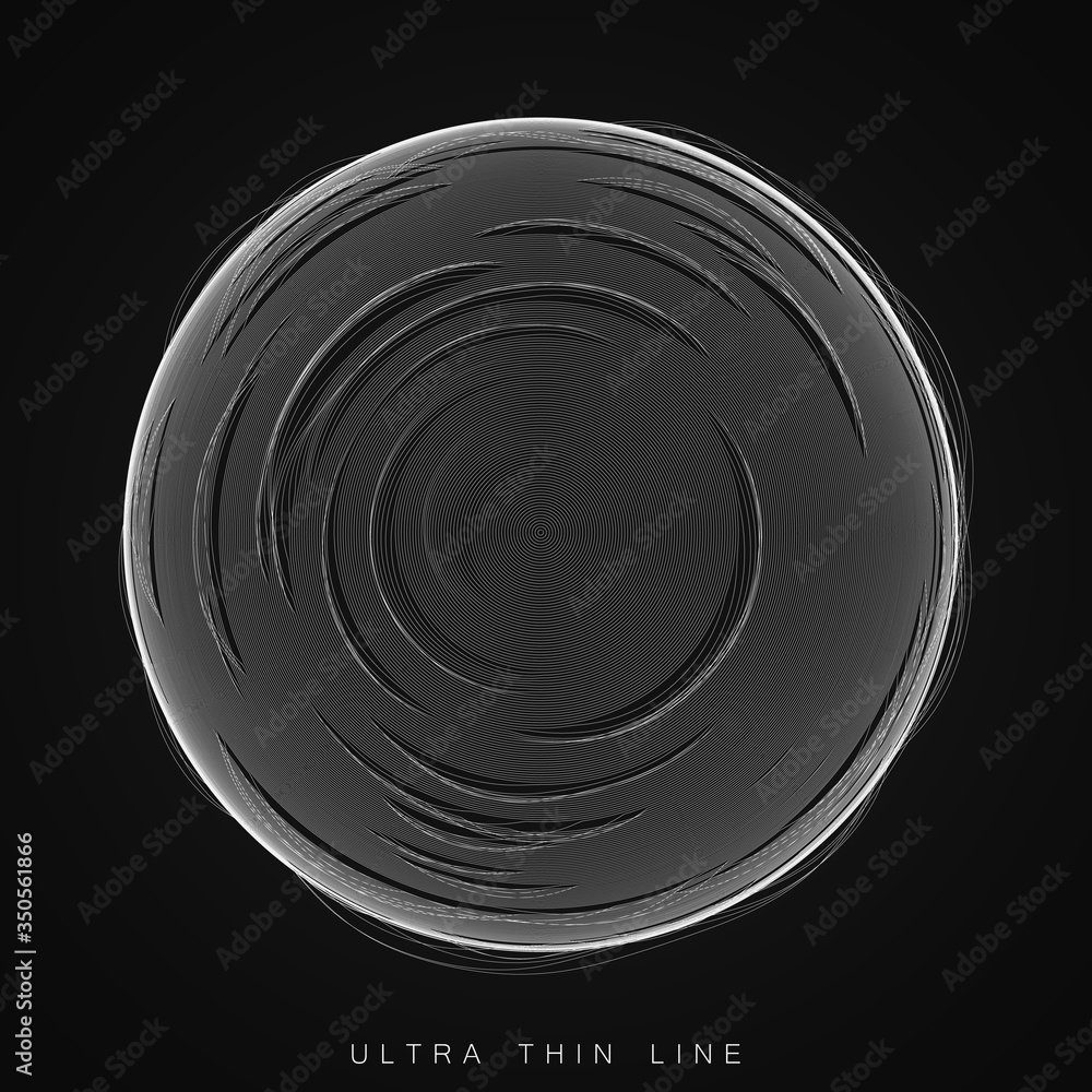 Poster vector abstract ultra thin line sphere. fluid dynamic distorted spheres. futuristic fractal noise il