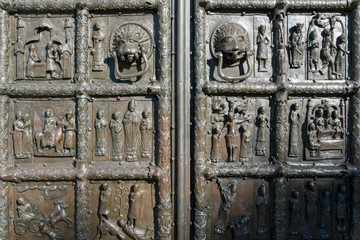 Medieval gate of Magdeburg in St. Sophia Cathedral, one of the most popular touristic attraction in the city. Kremlin, Novgorod (Novgorod the Great), Russia.