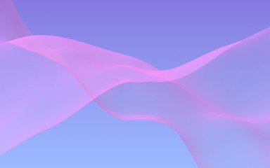Pink wave on blue sky abstract background. Fluttering pink scarf. Waving on wind pink fabric. 3D illustration