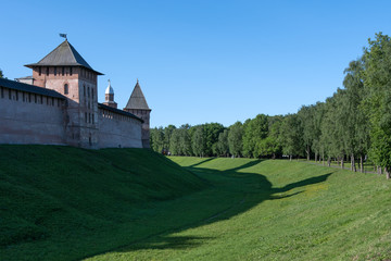 Fototapeta premium Walls and towers of the Novgorod Kremlin. Novgorod, Novgorod Oblast, Russia.