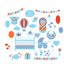 Baby shower boy icon vector set isolated on white background.