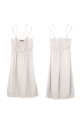 silver evening dress with straps isolated on white. front and back