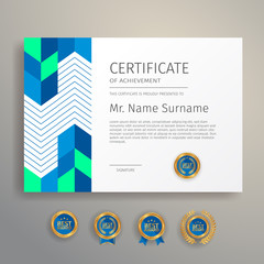 Blue certificate of appreciation template for diploma, reward, and legal agreement