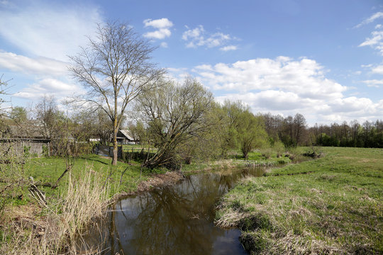 View of the Isloch River near the town of Rakov in Belarus.