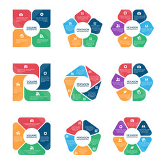 Fototapeta Square pentagon and hexagon infographic chart  (part four, part Five and part six) vector set design obraz
