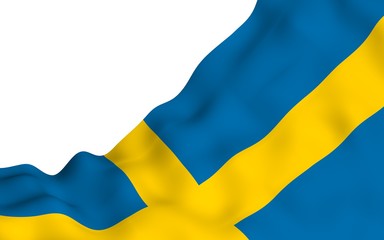 The flag of Sweden. Official state symbol of the Kingdom of Sweden. A blue field with a yellow Scandinavian cross that extends to the edges of the flag. 3d illustration