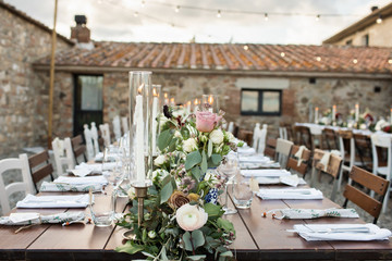 Beautiful flower decoration of the wedding venue and ceremony, details