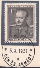 Klement Gottwald the President of Czechoslovakia in uniform of Marshal. Day of the Czechoslovak Army, stamp Czechoslovakia 1951