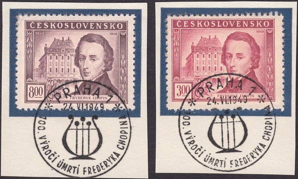 Frederic Chopin-Polish composer and pianist-virtuoso, teacher. Postmark Prague, stamp Czechoslovakia 1949