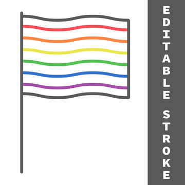 LGBT Flag Color Line Icon, Lgbt And Pride, Rainbow Flag Sign Vector Graphics, Editable Stroke Linear Icon, Eps 10.