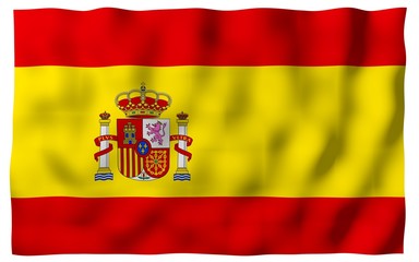 The flag of Spain. Official state symbol of the Kingdom of Spain. Concept: web, sports pages, language courses, travelling, design elements. 3d illustration