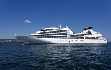 Fototapeta na wymiar Cruise ship enters the port of Varna, Bulgaria.