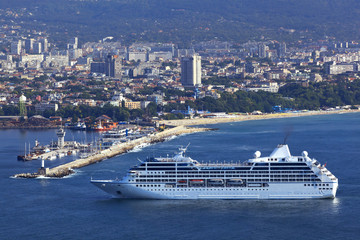 Cruise ship enters the port of Varna, Bulgaria.