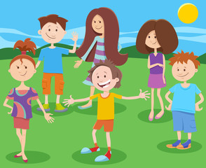 cartoon happy children or teenagers characters group