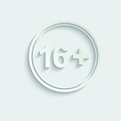 paper 16 plus icon. black vector 16 + plus sign 