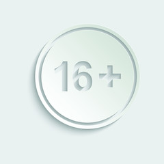 paper 16 plus icon. black vector 16 + plus sign 