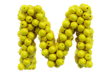 Letter M from yellow apples, 3D rendering