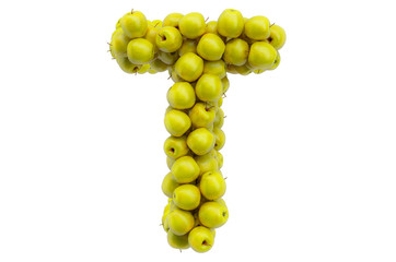 Letter T from yellow apples, 3D rendering