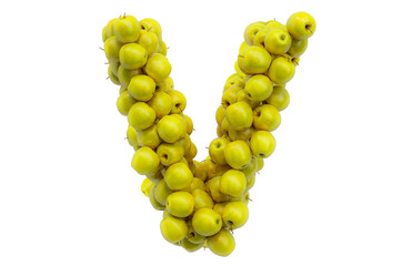 Letter V from yellow apples, 3D rendering
