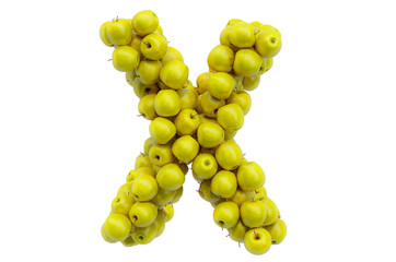 Letter X from yellow apples, 3D rendering
