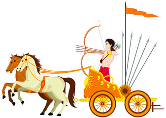 Archer Character with Golden Chariot and 2 Horse Vector illustration