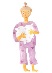 quarantine and people in home clothes watercolor cute illustration