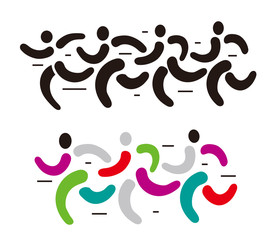 Running race, symbols.
Two stylized illustrations of running people. Suitable for logo. Isolated on white background.Vector available.