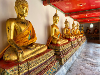 Buddha gold statues. Wat Pho, Bangkok, Thailand