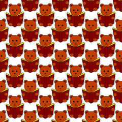 Teddy bear reading a book seamless pattern. Seamless Vector flat illustration of kawaii teddy bear that reads a book.
