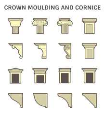 Crown moulding and cornice decoration vector icon set design. © DifferR