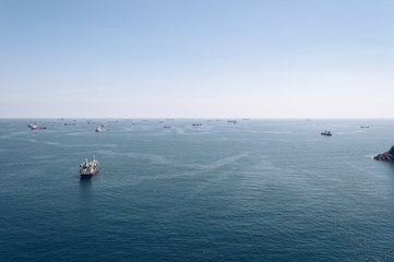 view from above on ships moored in Busans bay