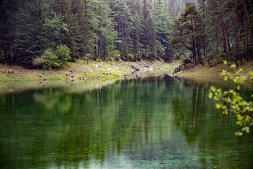 grüner See - green lake Austria with view and clear green water