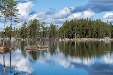 Summer view of a fishing lake in Sweden