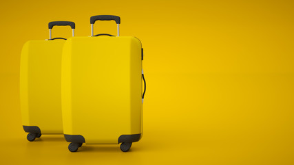 Two yellow travel bags isolated on bright background. 3d rendering