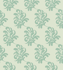 A pattern of green leaves in the Baroque style. Suitable for curtains, wallpaper, fabric, wrapping paper.