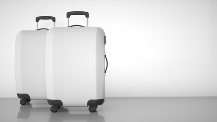 Two white travel bags isolated on bright background. 3d rendering