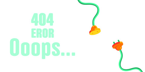 404 Page Not Found Error, a hand drawn vector doodle illustration of internet connection problem concept. Design for web page - disconnect banner for website. Concept plug and socket unplugged.
