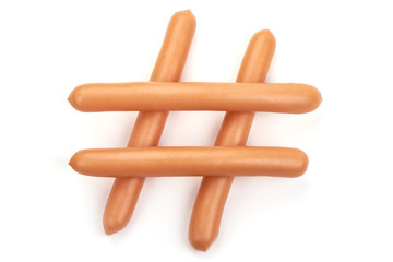 Boiled pork sausages, isolated on white background