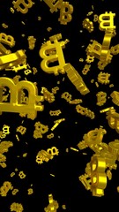 Digital currency symbol Bitcoin on a dark background. Fall of bitcoin. crypto currency graph on virtual screen. Business, Finance and technology concept. 3D illustration