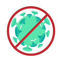 Green coronavirus infection bacterium in red forbidding frame vector illustration, close-up