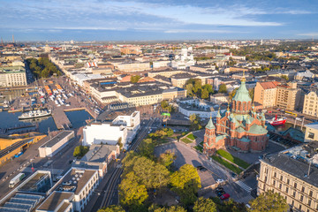 Fototapeta na wymiar Uspenski Cathedral and Helsinki Cathedral in summer, Helsinki, Finland.