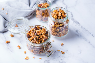 Homemade granola muesli on a kitchen table