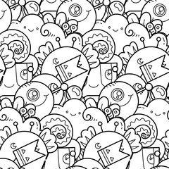 Kawaii seamless pattern doodle monsters,cute and fun variety of colors animals