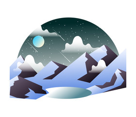 Minimalistic nature mountain landscape. Mountains peaks traveling vacation flat background